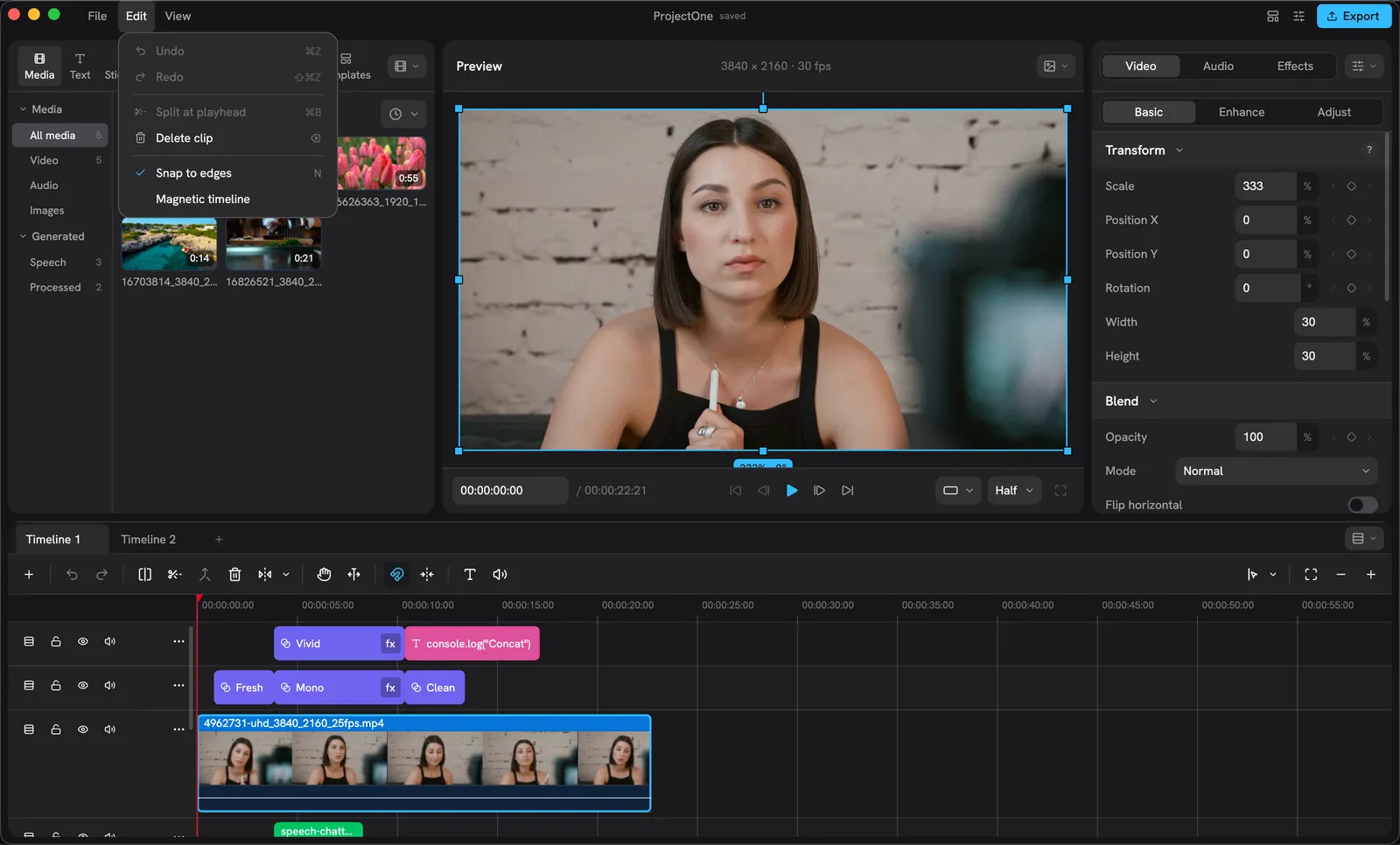 The Edit menu